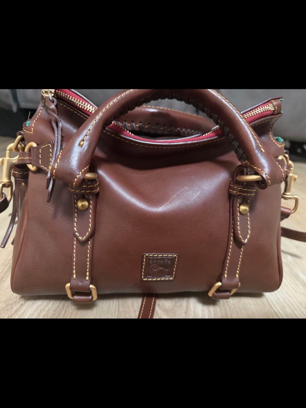 Dooney & Bourke Chestnut Brown Leather Satchel with Brass Hardware - Picture 1 of 4